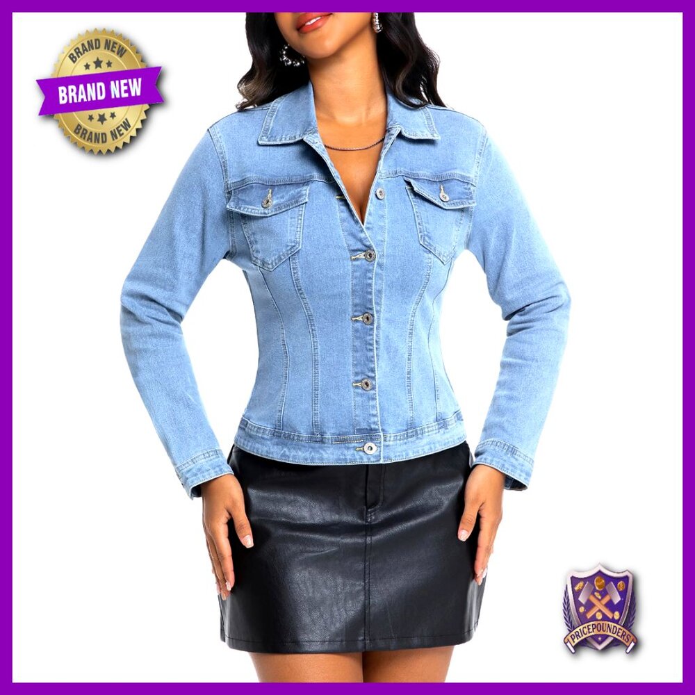 Cropped Denim Jacket Slim Fitted Stretchy Button Down Lapel Y2k Chic